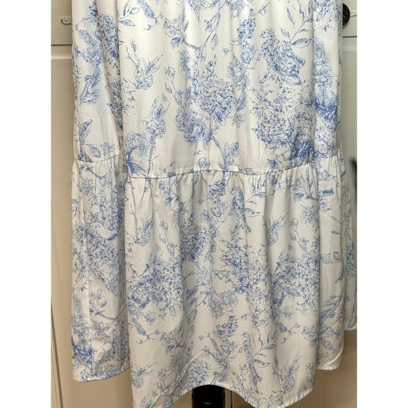 Blue Toile Smocked Maxi Dress Size S Prarie Cottagecore Soft Girl Wedding Guest‎ - Picture 11 of 14